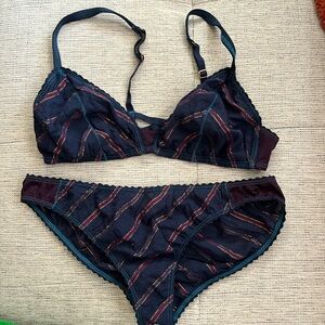 Xirena navy and purple bra & underwear set